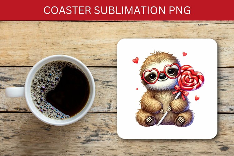 valentine square coaster - sloth