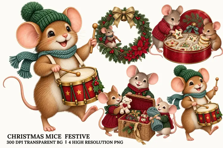 Christmas Mice PNG, Festive Gingerbread Winter Art Design