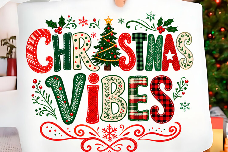 Christmas Vibes Plaid Tree PNG Christmas T-shirt Png example image 1
