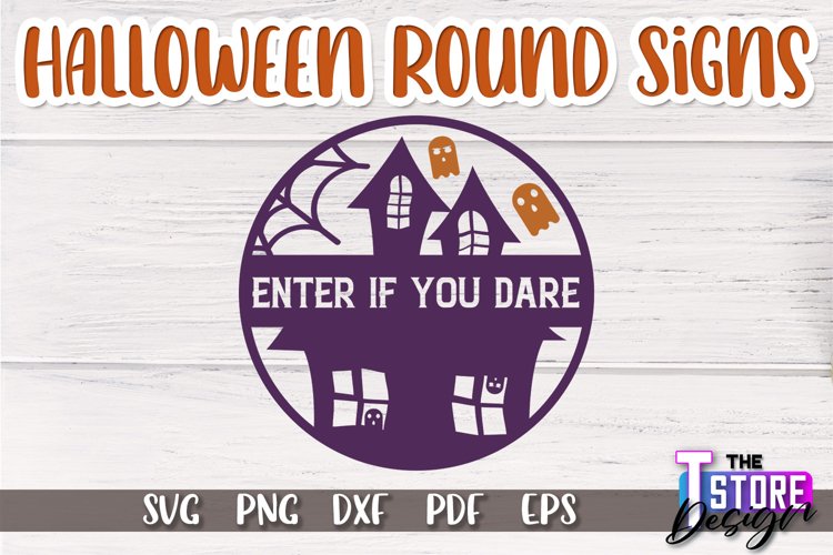 Halloween Round Signs SVG Design|Halloween Signs Quotes SVG example image 1