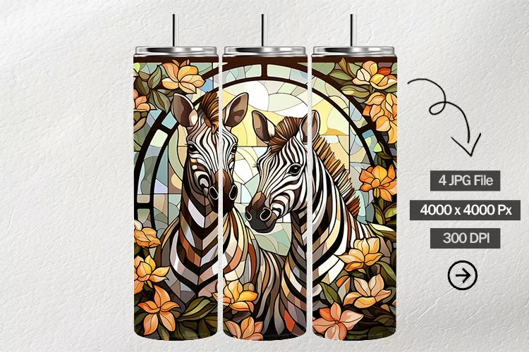 Zebras Stained Glass Square Coaster - 4 Variations
