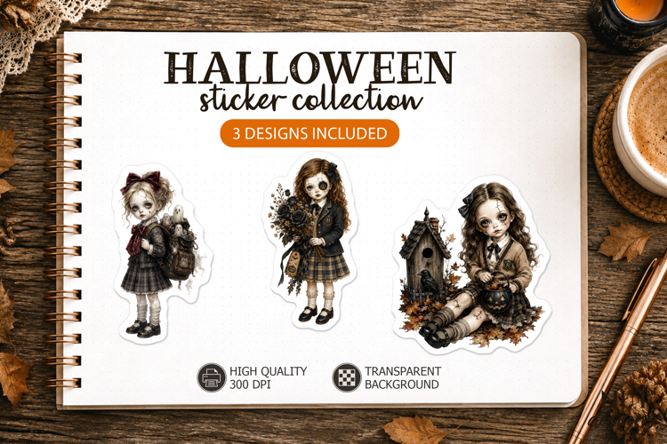 Gothic Halloween Girls Stickers Dark Academia Creepy school