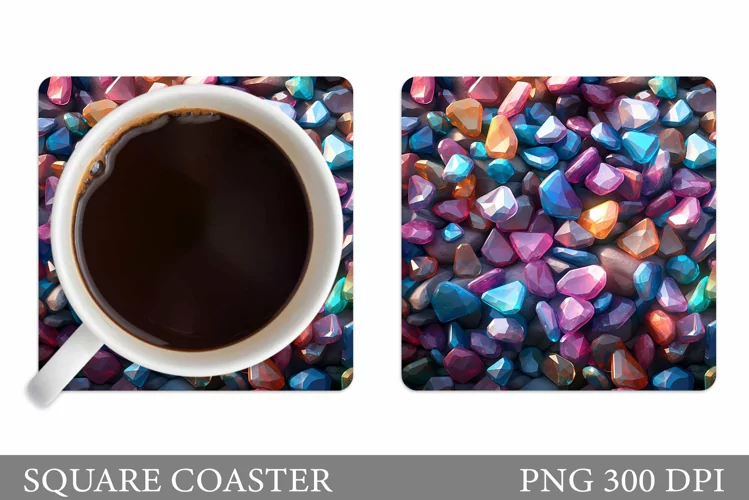 3D Stones Square Coaster. Shimmer Stones Coaster Design