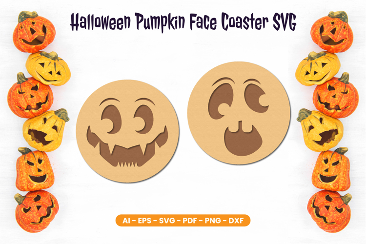 Halloween Pumpkin Face Coaster SVG | Laser Cut