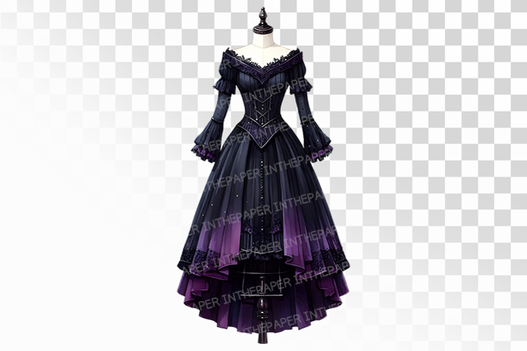 Gothic Victorian Dress Purple Black Halloween PNG