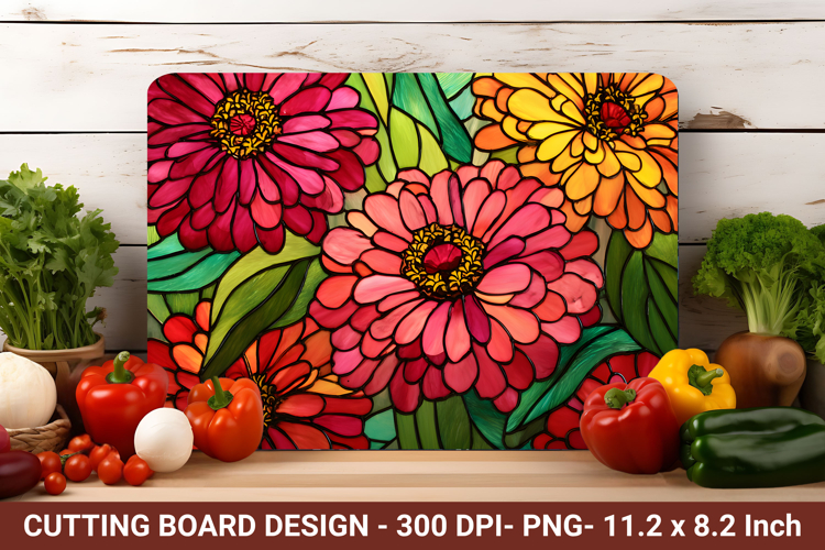 Stained Glass Zinnia Flower Cutting Board | Cutting Board pn
