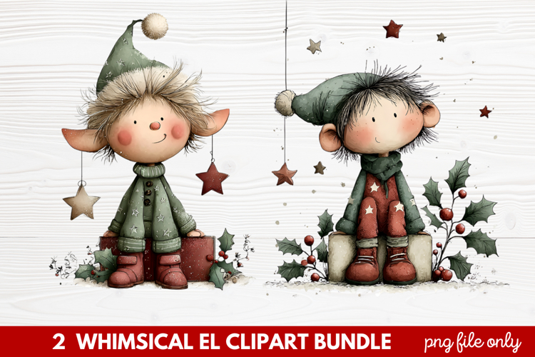 Whimsical Elf Clipart | Cute Christmas Elf PNG Illustration