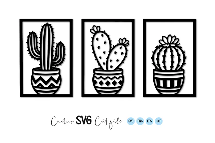 Flowering Cactus Pot Frame SVG PNG