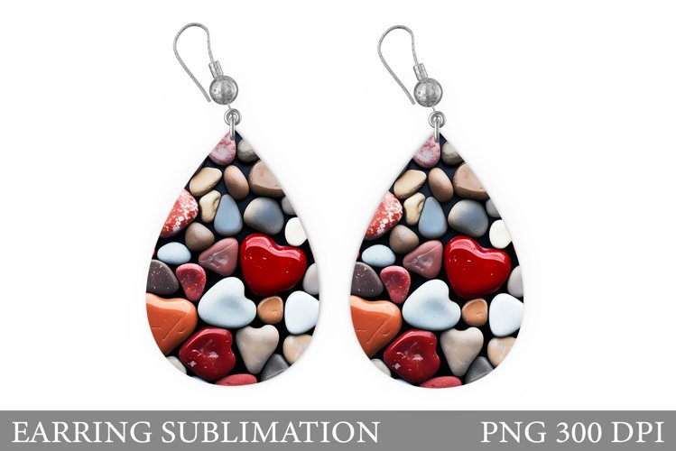 3D Hearts Teardrop Earring. Stones Hearts Earring Design