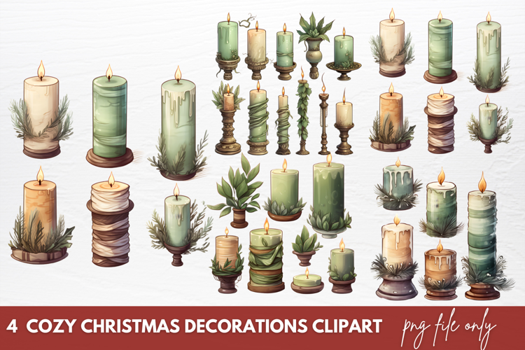 Cozy Christmas Decorations Clipart Sublimation