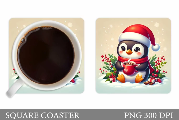 Cute Penguin Coaster Design. Christmas Coaster Sublimation
