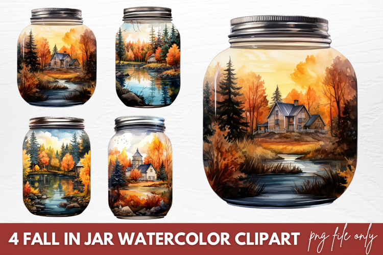 Fall In Jar Watercolor Clipart