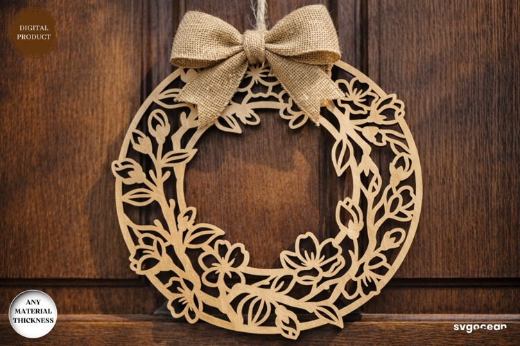 Floral Wreath Door Sign Laser Cut | Door Hanger | SVG