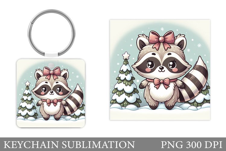 Cute Raccoon Keychain Design. Raccoon Christmas Keychain example image 1