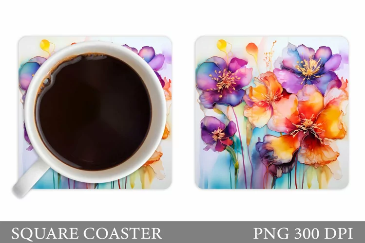 Flowers Coaster Sublimation. Floral Coaster Design