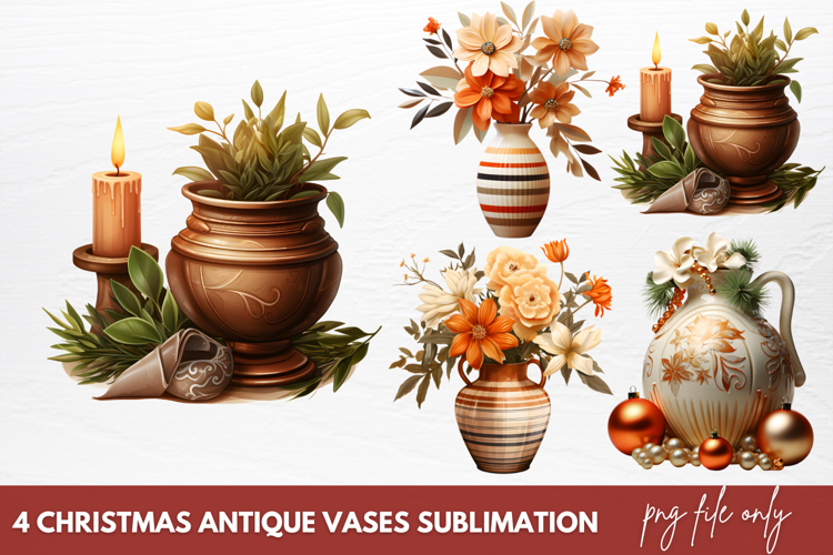 Christmas Antique Vases Clipart Sublimation