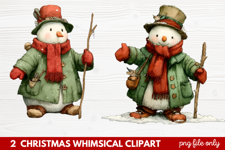 2 Whimsical Christmas Clipart featuring cute holiday charact