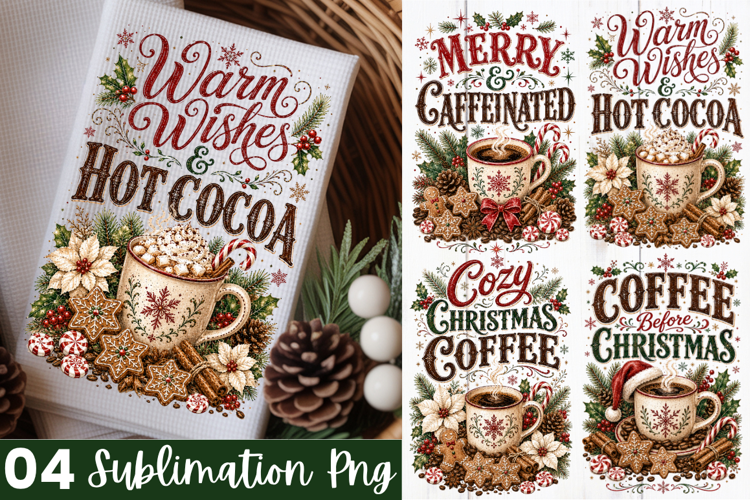 Christmas Cocoa Cheer Kitchen Towel PNG Design,Kitchen Towel
