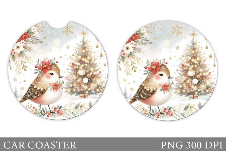 Christmas Bird Car Coaster. Christmas Car Coaster Design