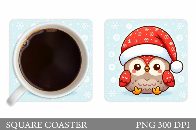 Christmas Owl Coaster Sublimation. Christmas Coaster Design