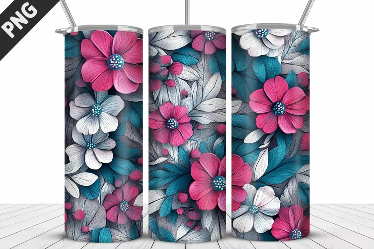 3D Daisy Flowers 20oz Tumbler Wrap | Sublimation Design