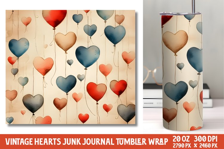 Vintage Hearts Junk Journal Tumbler Wrap