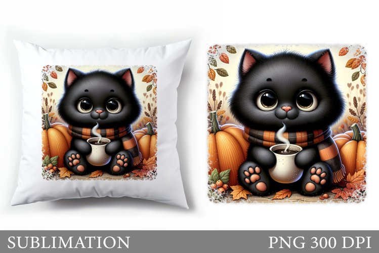Fall Cat Pillow Design. Fall Pillow Sublimation example image 1