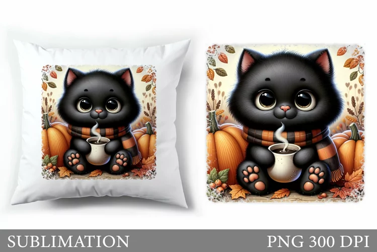 Fall Cat Pillow Design. Fall Pillow Sublimation