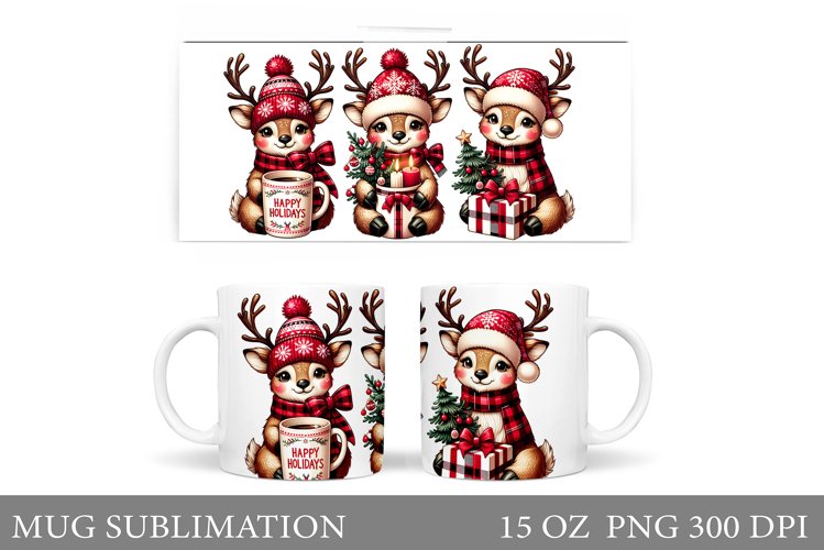 Christmas Deer Mug Design. Cute Deer Mug Sublimation