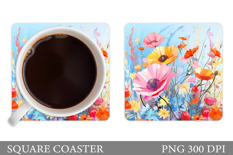 Wildflowers Coaster Design. Flowers Square Coaster example image 1
