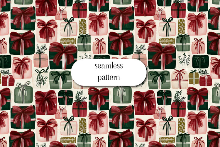 Christmas Gift Boxes Pattern | Watercolor Holiday Presents example image 1