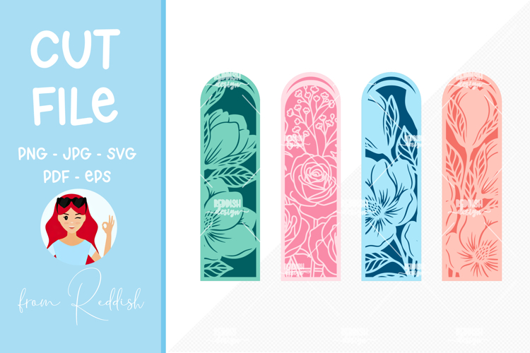4 Floral Bookmarks Paper cut SVG Laser cut,Cricut,Silhouette