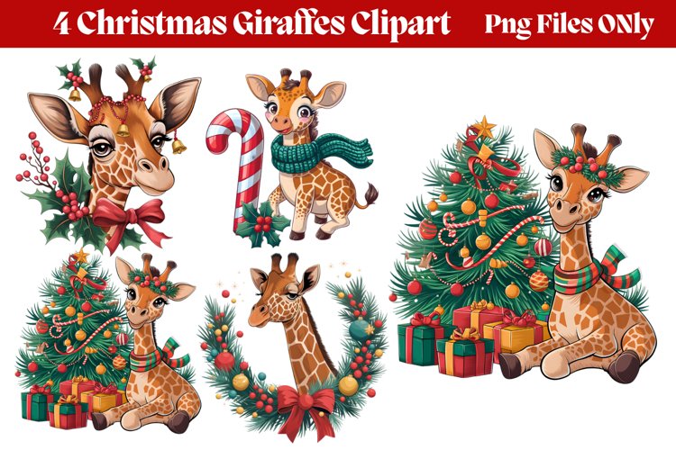 Christmas Giraffes Clipart PNG