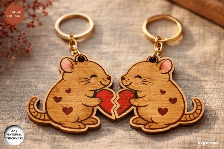 Mouse Couple Keychain Laser Cut | SVG | Keyring