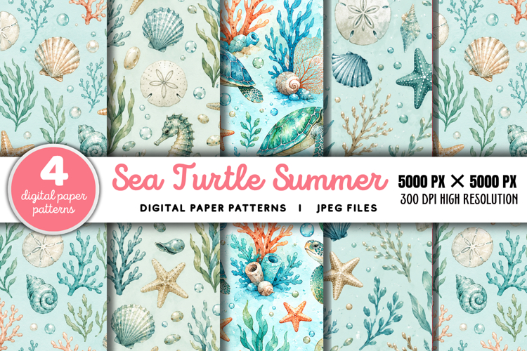 Sea Turtle Summer Seamless Pattern JPG