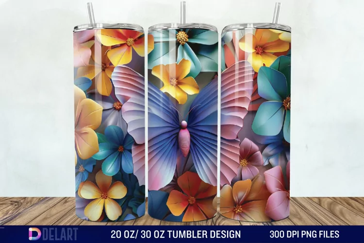 3D Flower Butterfly Tumbler Wrap