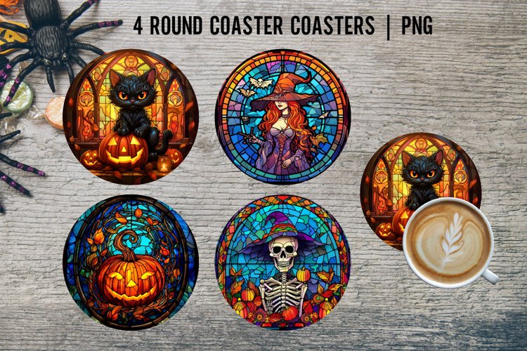 Stained Glass Halloween Round Coaster Sublimation