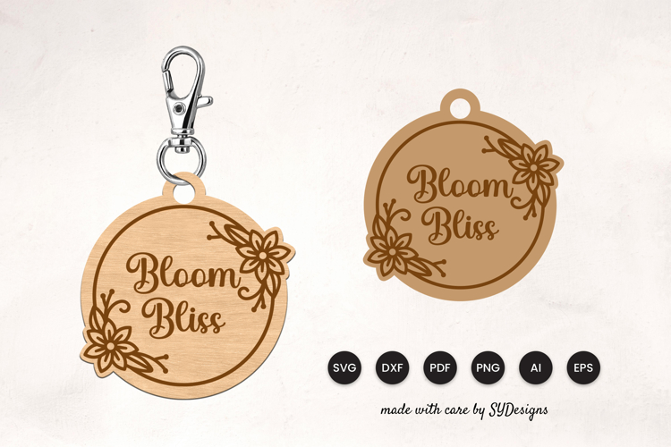 Floral Keychain Laser Cut SVG example image 1
