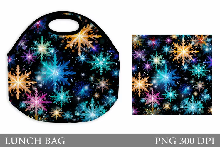 Snowflakes Lunch Bag. Colorful Snowflakes Lunch Bag