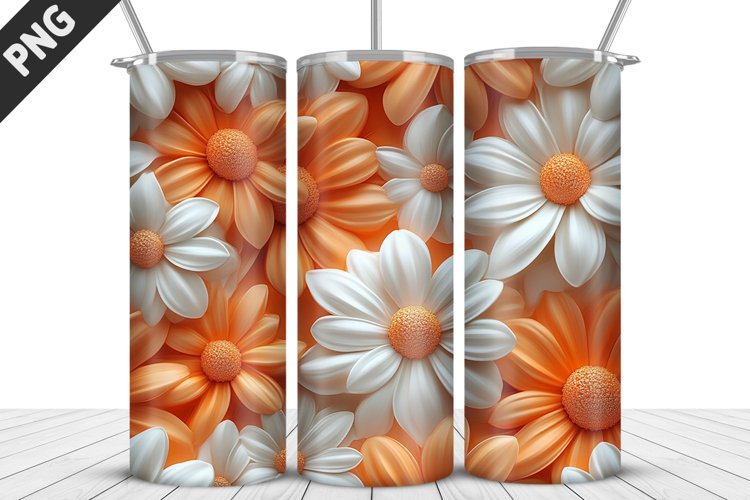 3D Daisy Flowers 20oz Tumbler Wrap | Sublimation Design