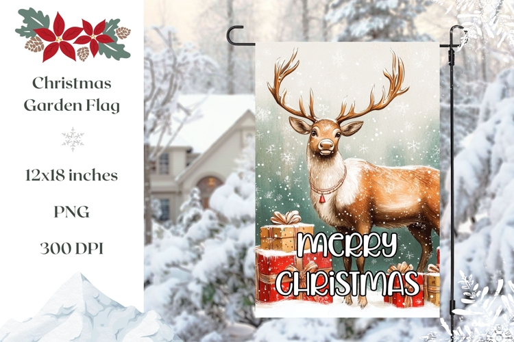 Merry Christmas Deer Garden Flag PNG, Winter Garden Flag