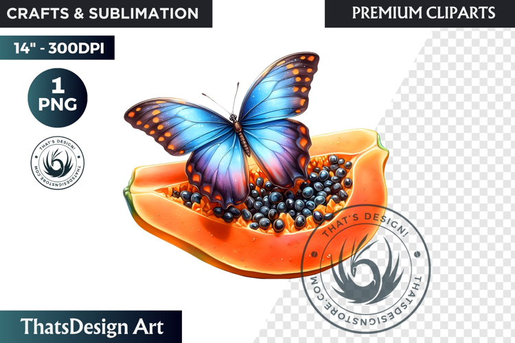Vibrant Butterfly with Fruit PNG, Tropical Summer Clipart