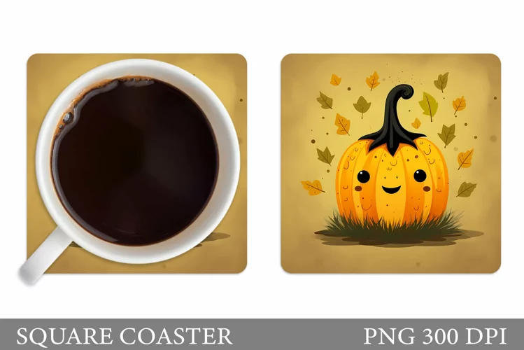 Cute Pumpkin Square Coaster. Cute Halloween Coaster Design