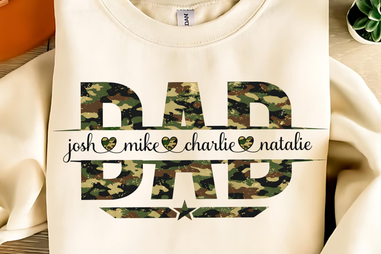 Dad Split Name Frame PNG, Fathers Day PNG, Vintage Camo Dad