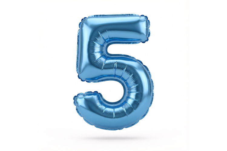 Blue Metallic Number 5 Foil Balloon Party Decoration
