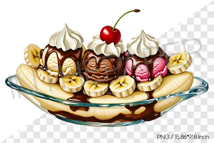 Banana Split PNG Clipart Watercolor Dessert Illustration