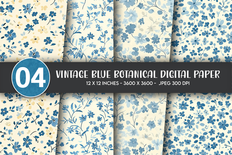 Vintage Blue Botanical Digital Paper example image 1