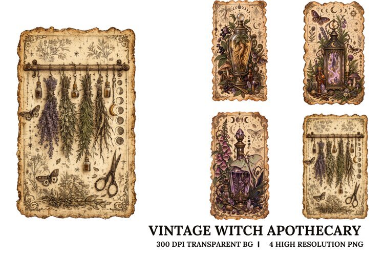 Vintage Witch Apothecary PNG Gothic Botanical Sublimation example image 1