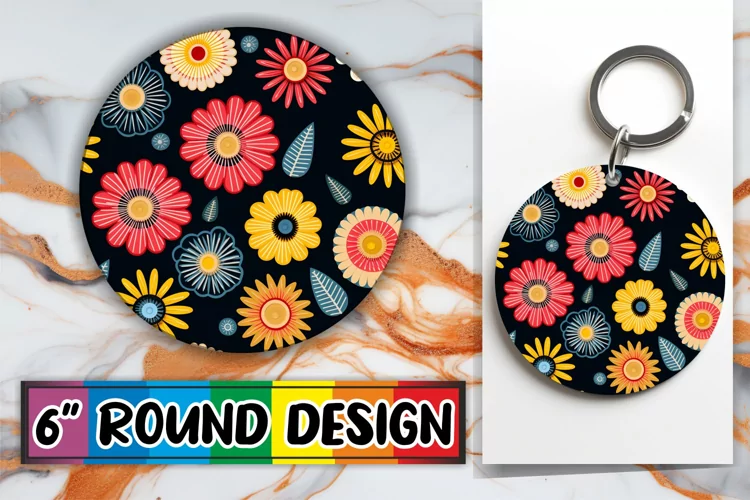 3D Flower Round Ornament - Sublimation Embroidery