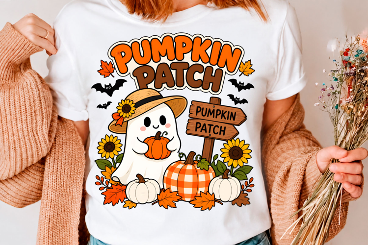 Pumpkin Patch Cute Ghost Halloween Fall T-Shirt Design